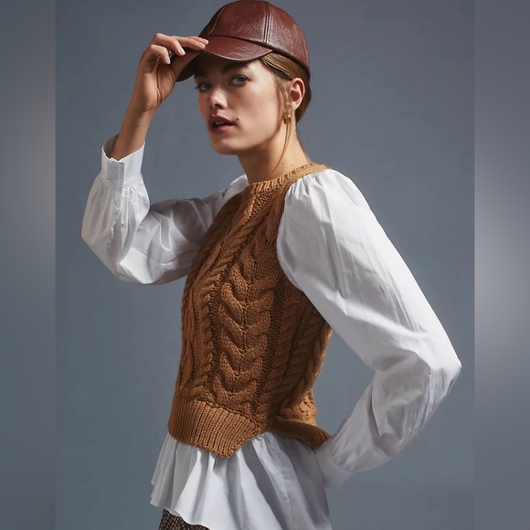 By Anthropologie Sweater Vest & Blouse Layered Top - size XLP - Picture 7 of 9
